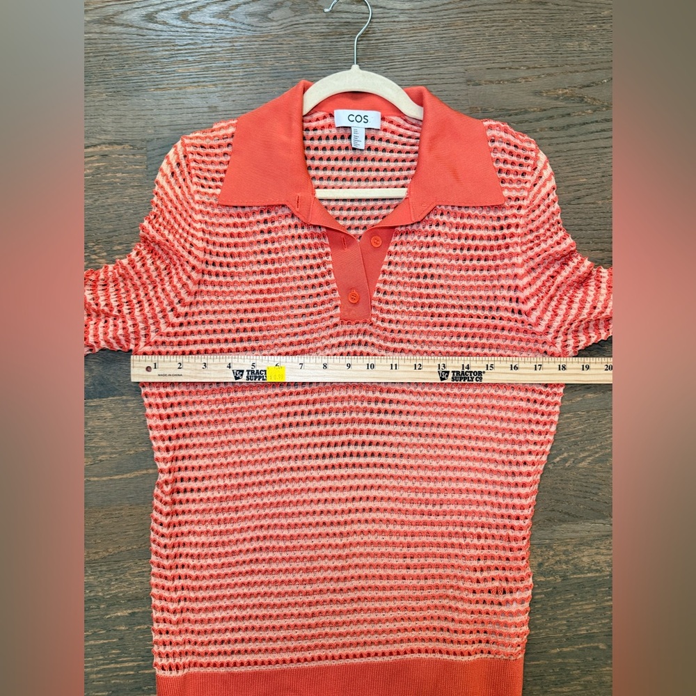 COS Open-Knit Striped Polo Shirt in orange
Size M - Picture 3 of 7